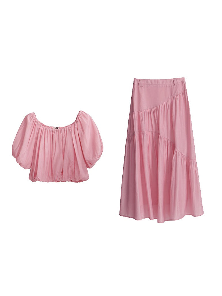 Lose Shirring Short Top & Shirring Split Rock