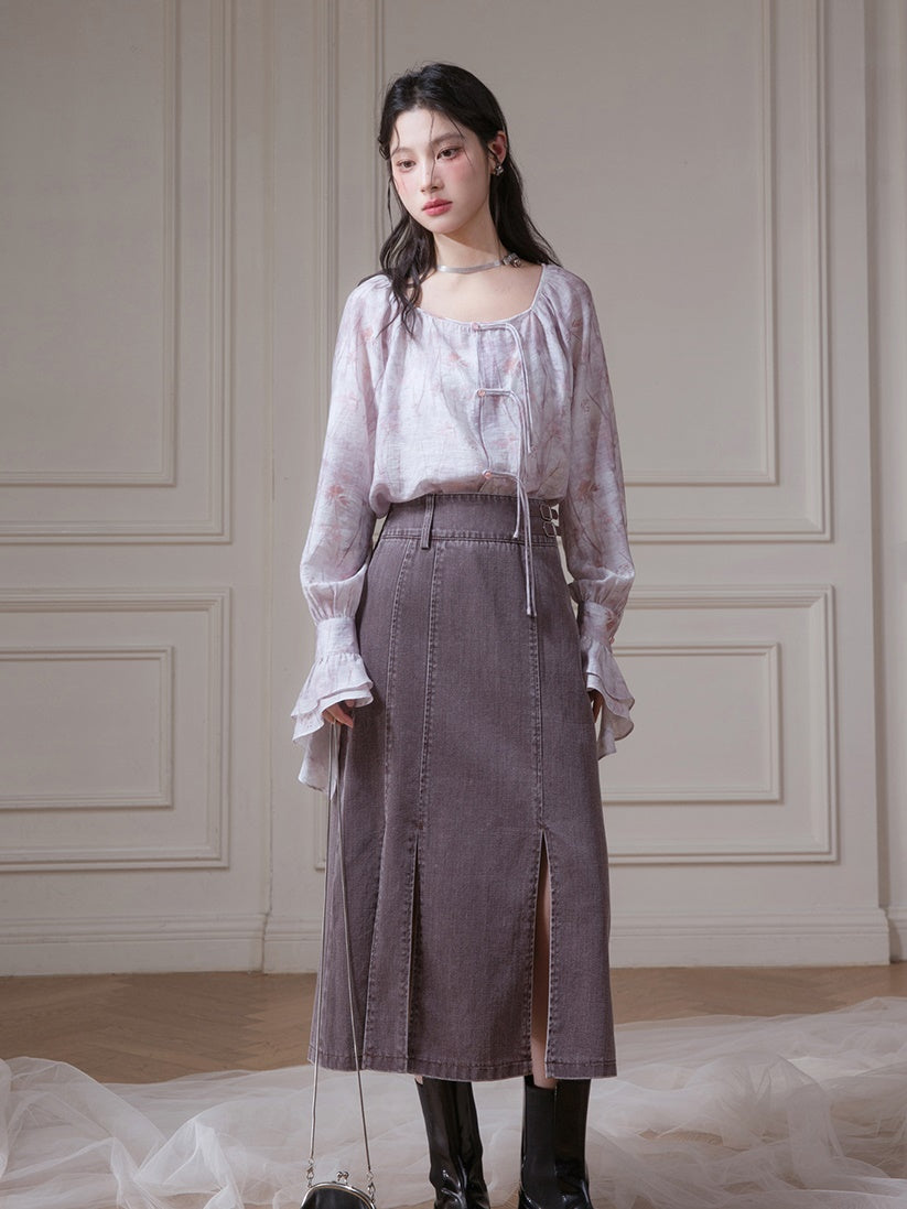 Chinese Floral Bell Sleeve Shirt