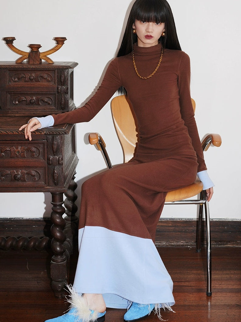 대비 컬러 긴 해협 치마