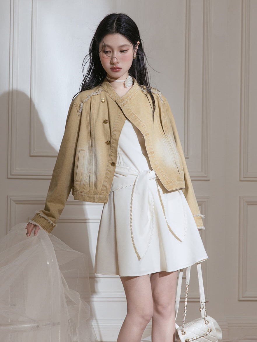 끈적 끈적한 활 디자인 짧은 드레스