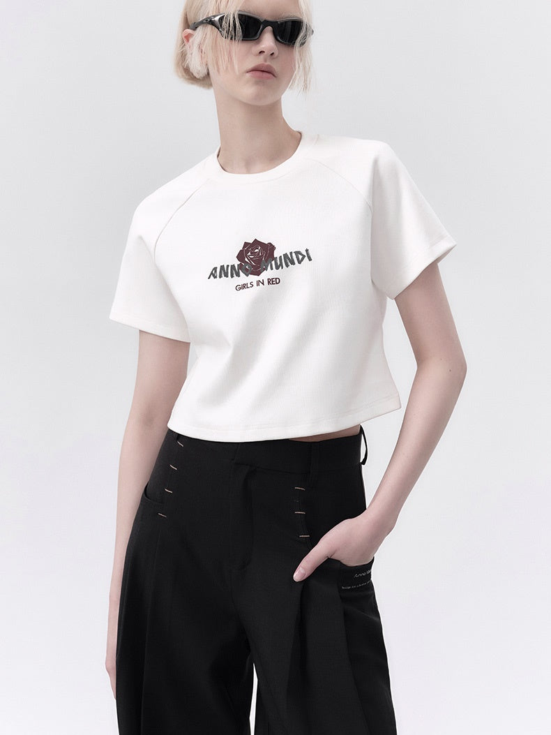 장미 인쇄 짧은 슬리드 티셔츠