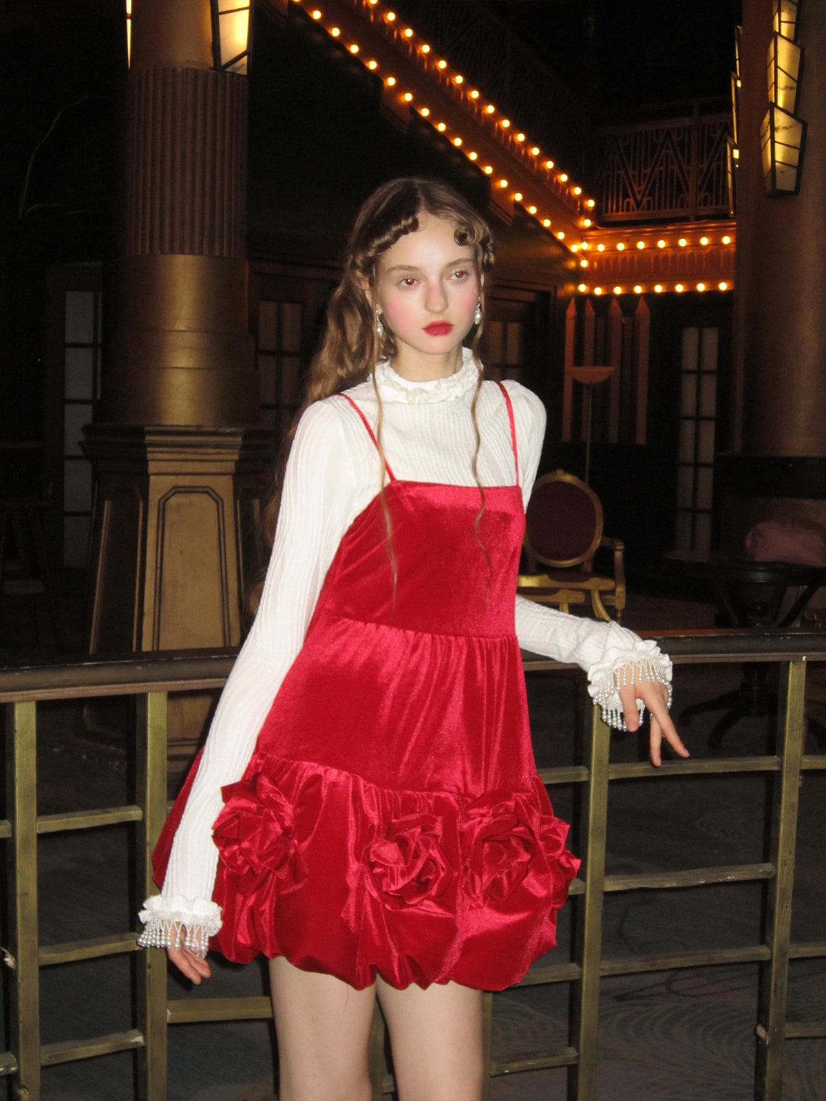 Three-dimensional Flower Suspender Flower Bud Dress & Frill Collar Cutsew