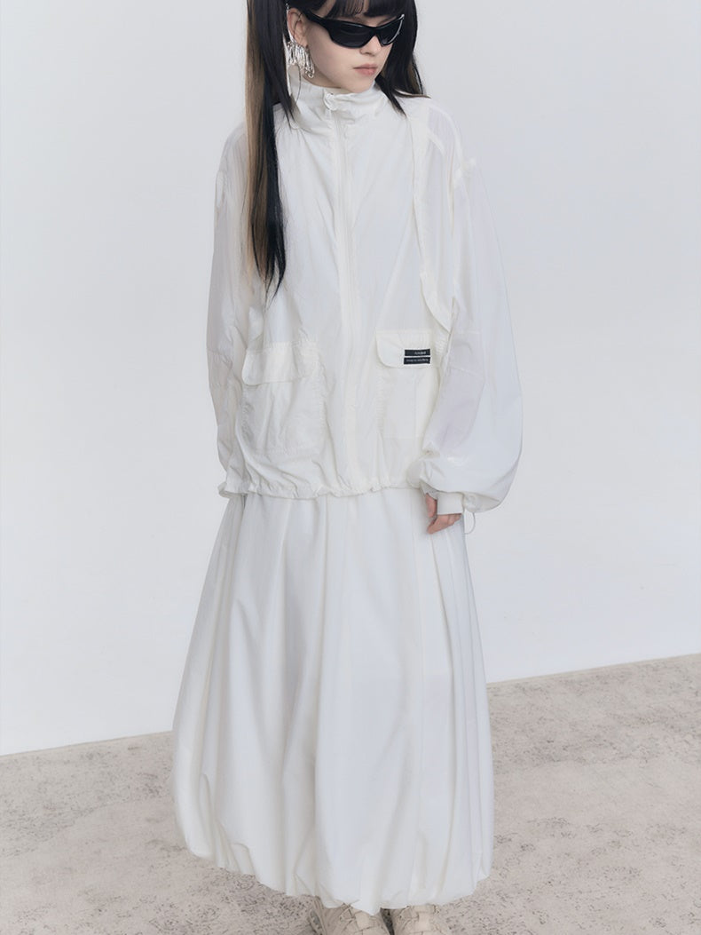 Sunscreen Stand Collar Jacket & Long Skirt