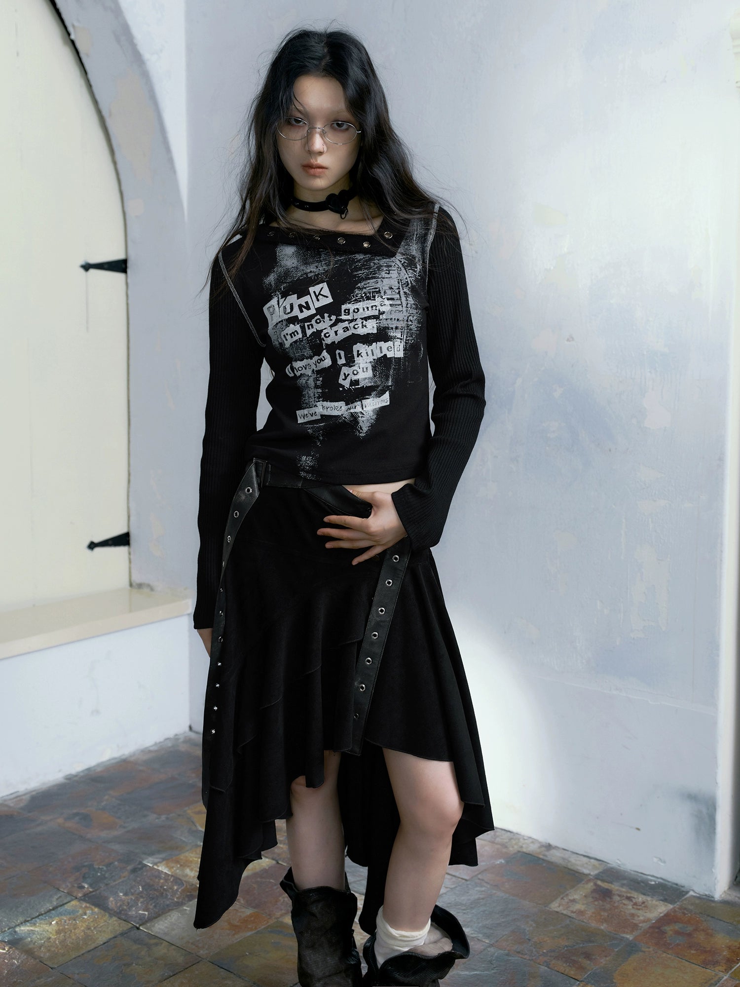 Diagonal Collar Patchwork Graffiti Cutsew