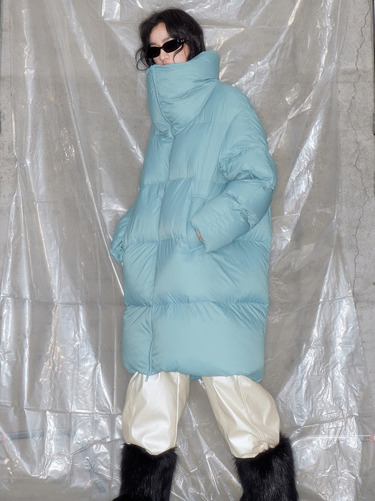 퀼트 초경량의 긴 스탠드 콜라 다운 재킷