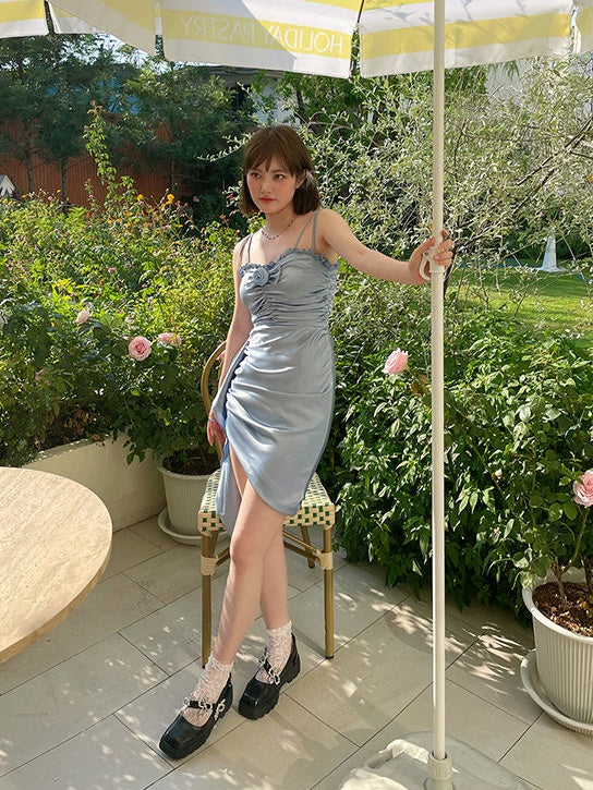 장미 3 차원 꽃 서스펜더 드레스