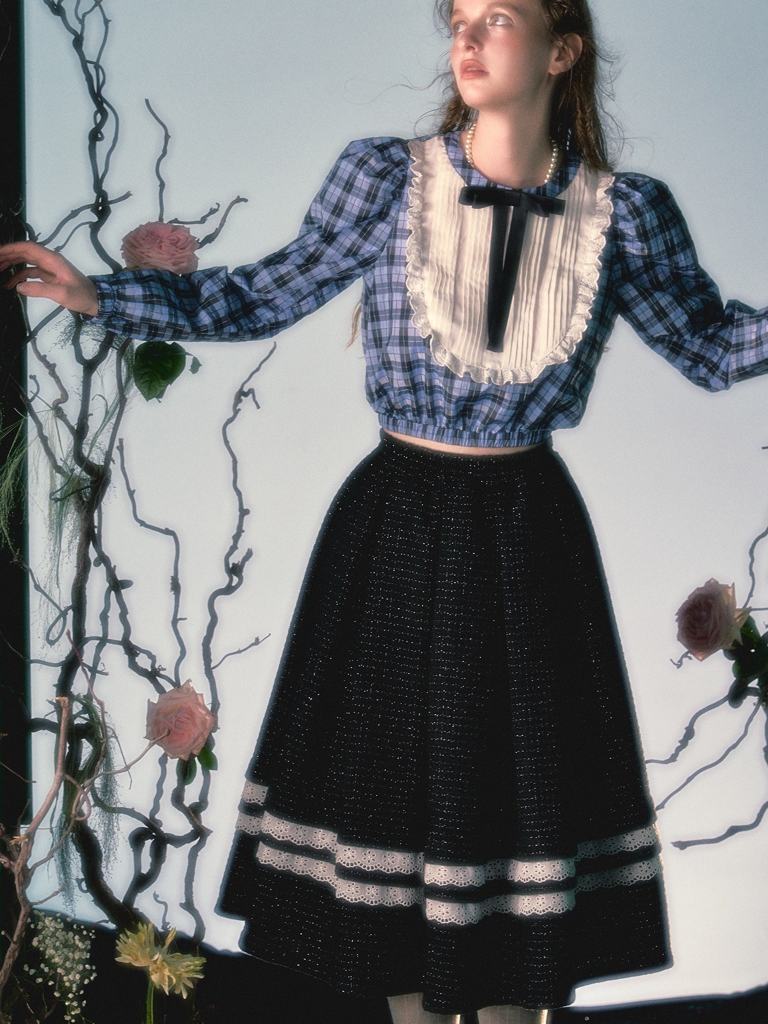 Irregular Lace Hem Jacket & Flare Pleated Skirt