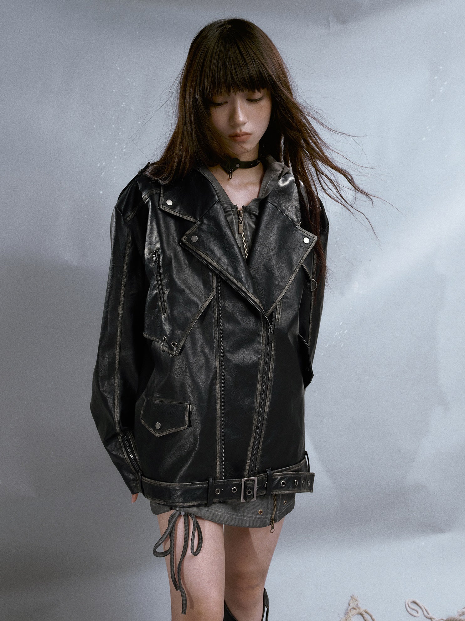 Retro lose Lederjacke