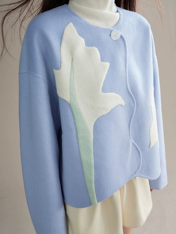 Flower Splicing Curve Cut Double-sided Short Jacket