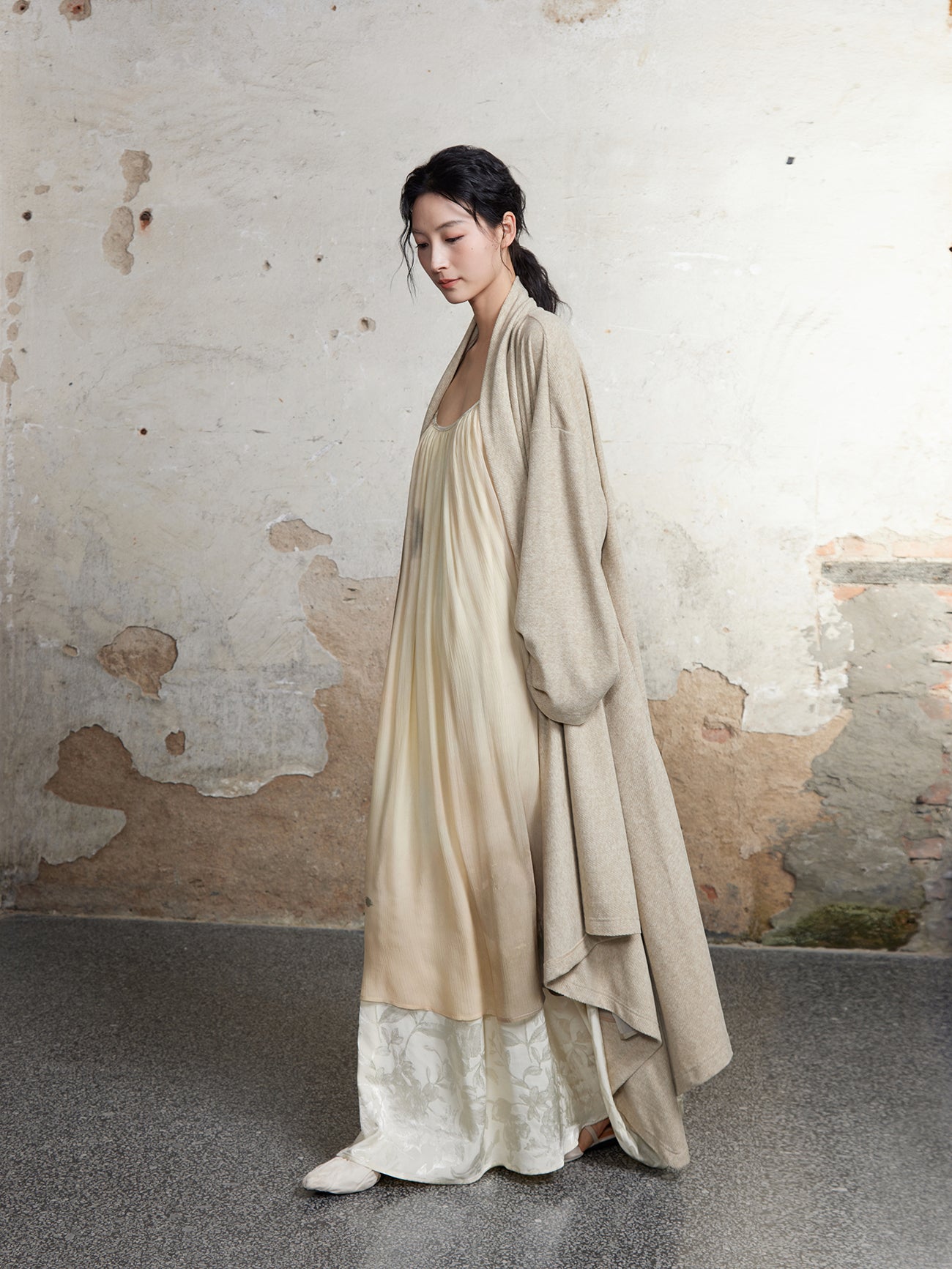 Strickkragen lange Kleid -Strickjacke