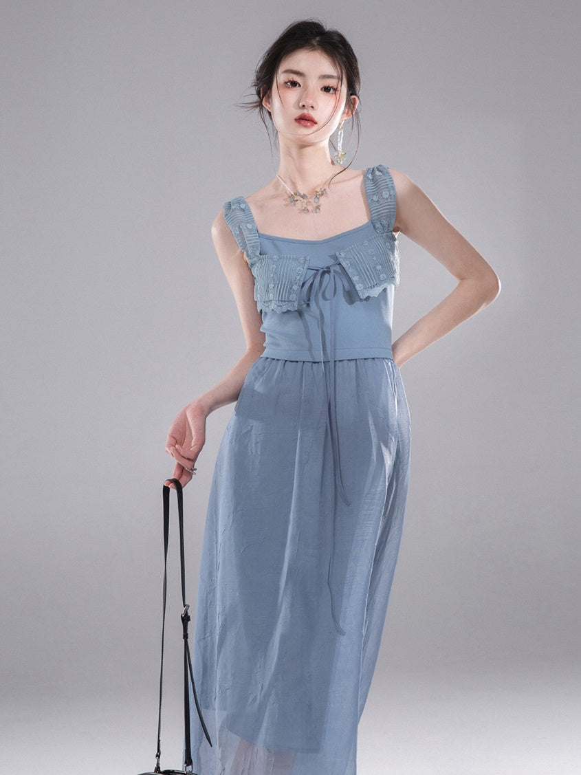 Switching Slip One-pieces With Lace Layered Vest