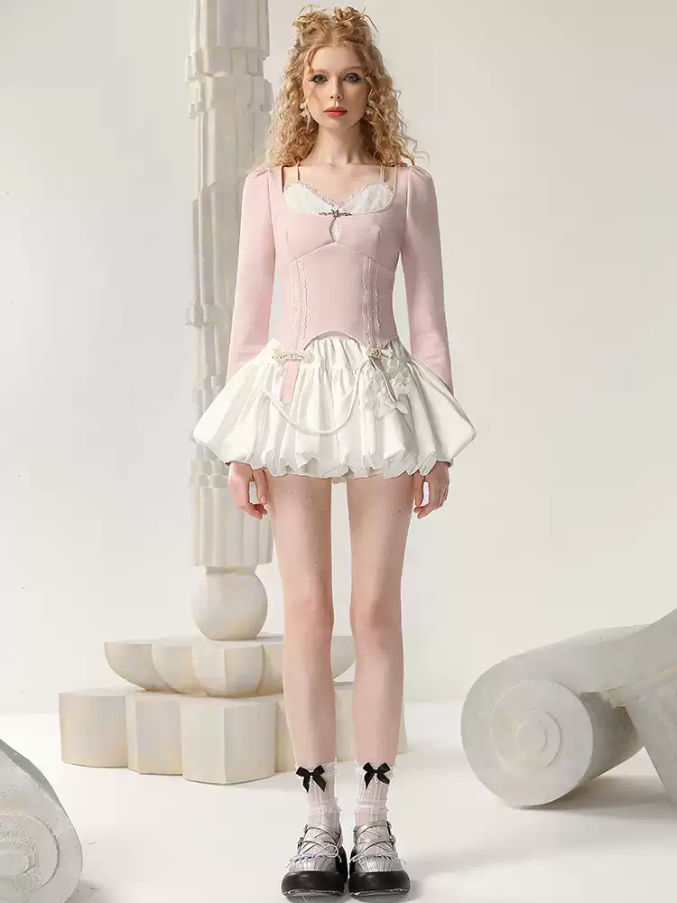 Slim Lace Ribbon Bustier Cute Blouse