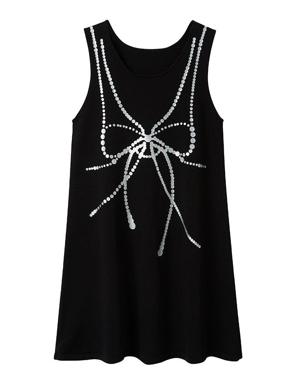 Bow Pearl Print Sleeveless One-piece