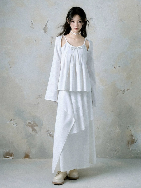 자카드 스위칭 컷 아웃 탑 및 계층 디자인 스커트