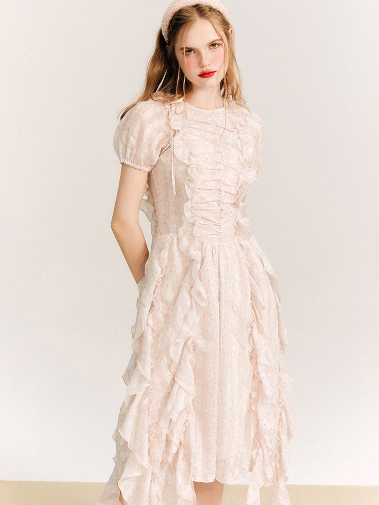 Fee unregelmäßiger Rüschpuffhülsen 2way -Kleid
