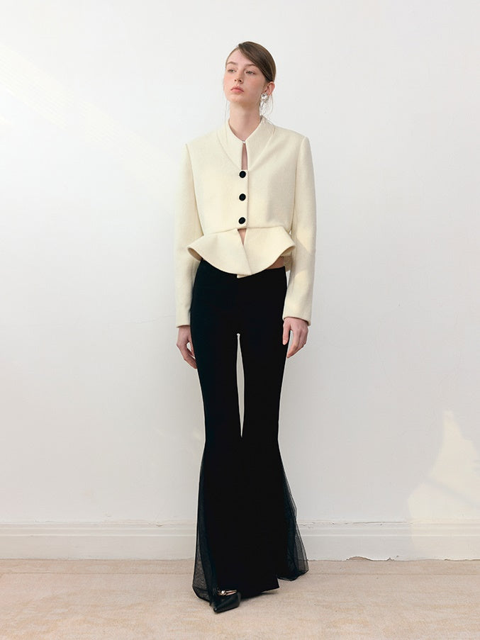 Knitted Patchwork Mesh Slim Fit Stretch Flared Pants