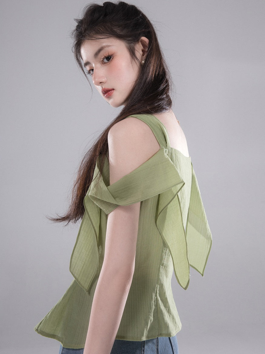Square Neck Shirt With Shoulder Sleeves