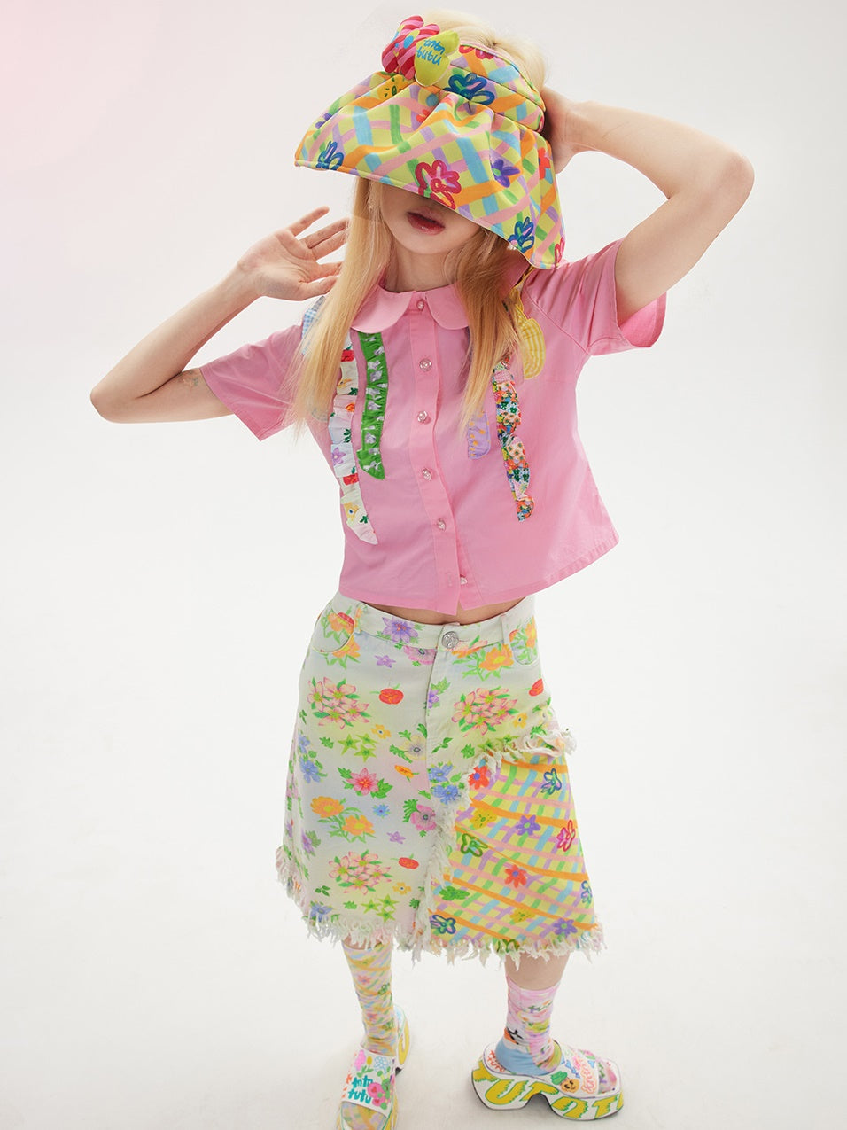 Nähte Blume Plaid A-Line-gedruckter Rock