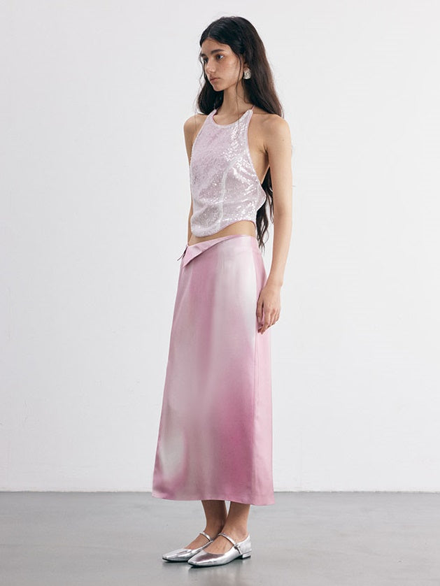 Ombre-print Cuffed Slit Skirt