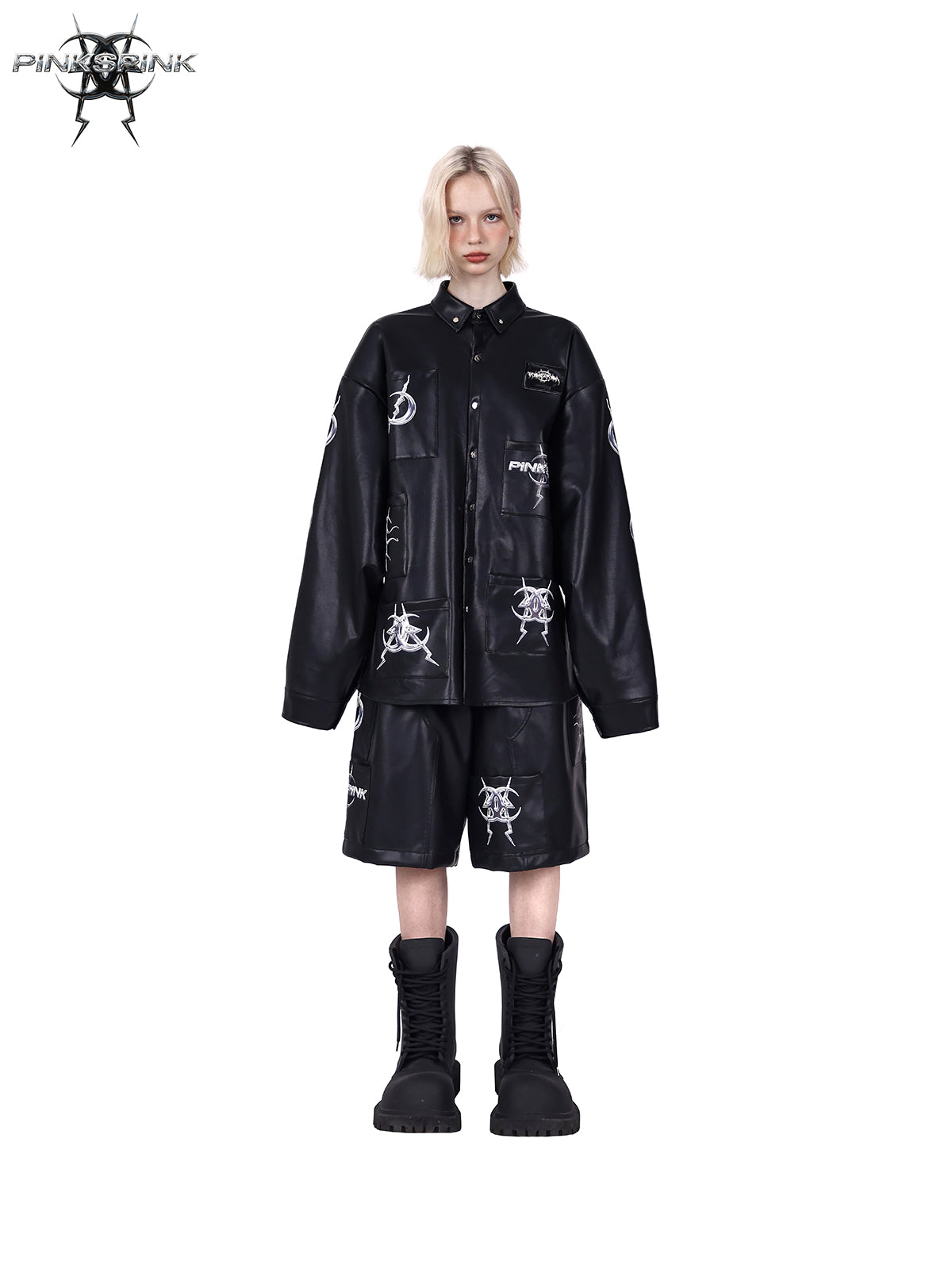 Multi -Taschen -Lederjacke