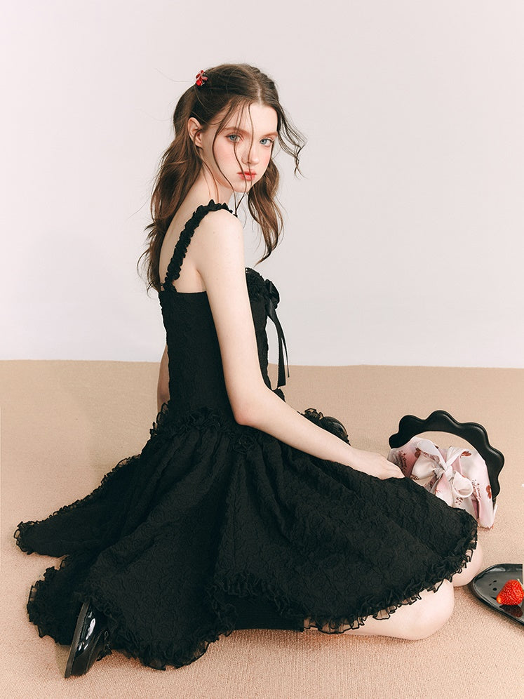 Wildrose Fleur tridimensionnelle petite robe noire