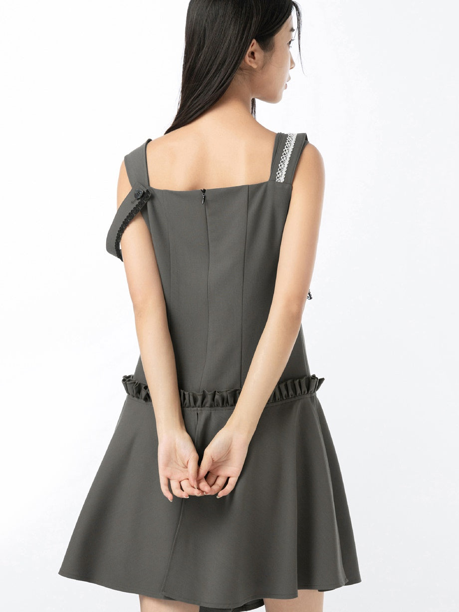 Detachable Strap Ruffled One-piece