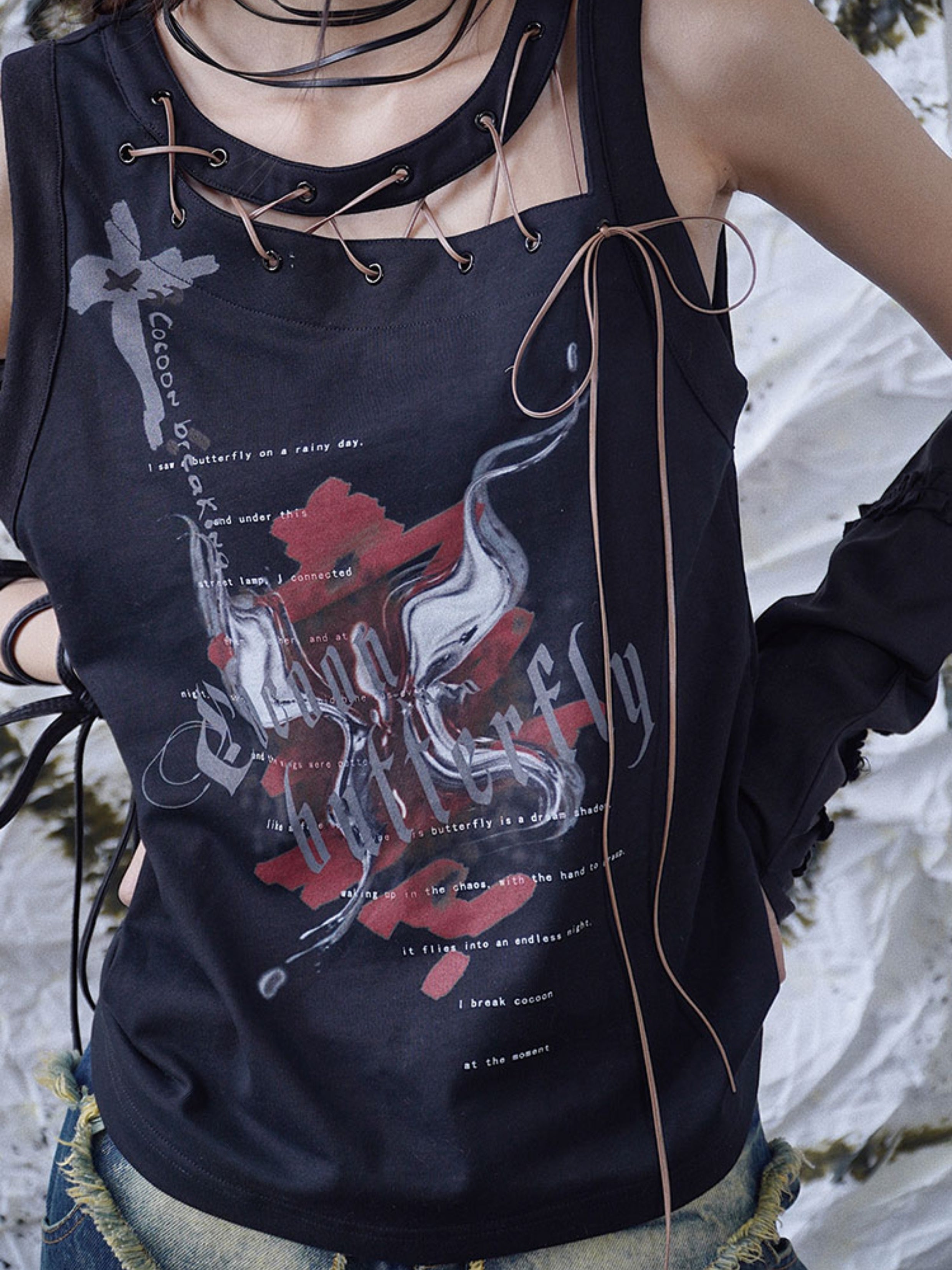 Gurt hohlärmelige T-Shirt