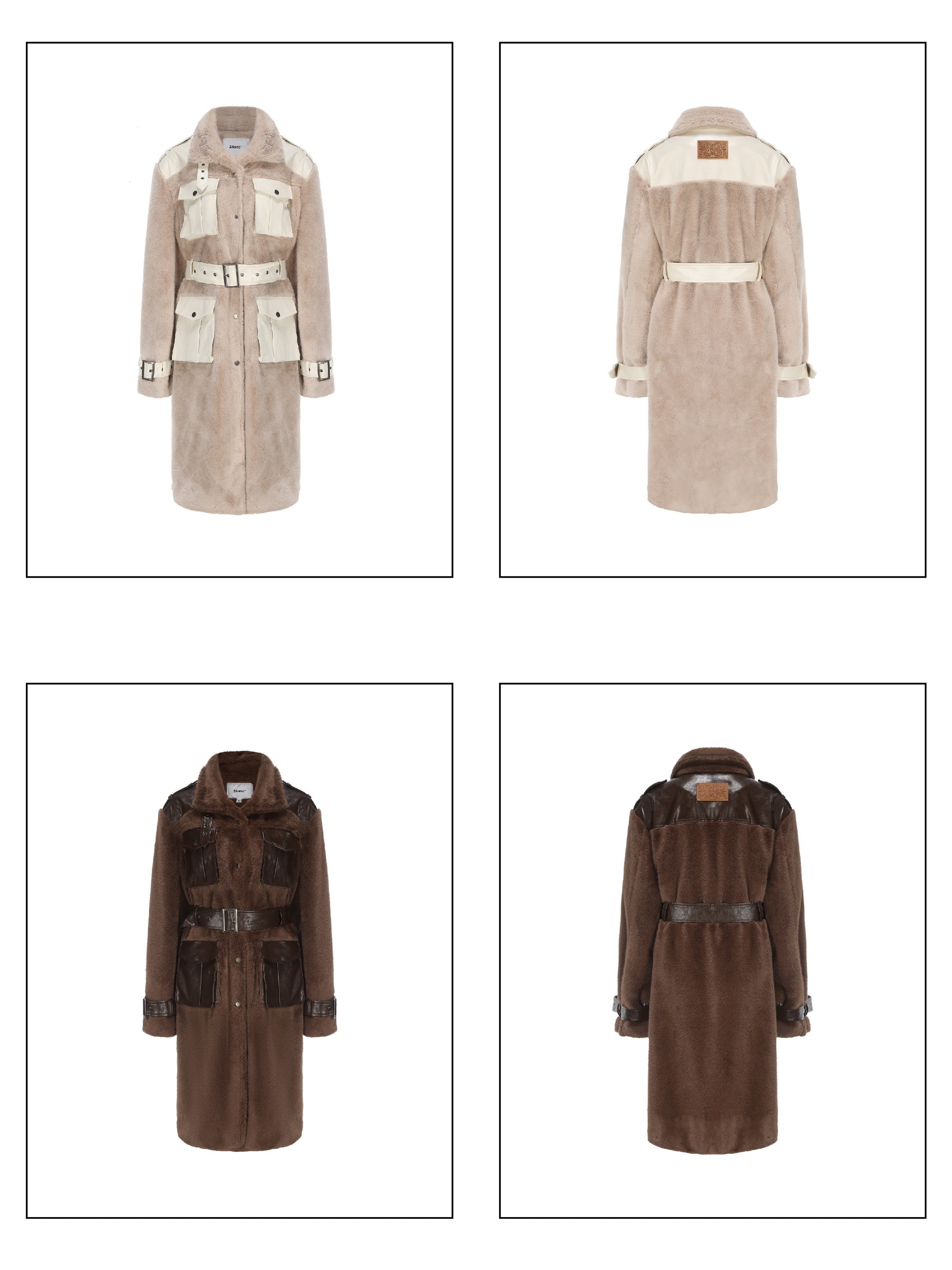 Multi-Leather-Pocket Stand Collar Coat