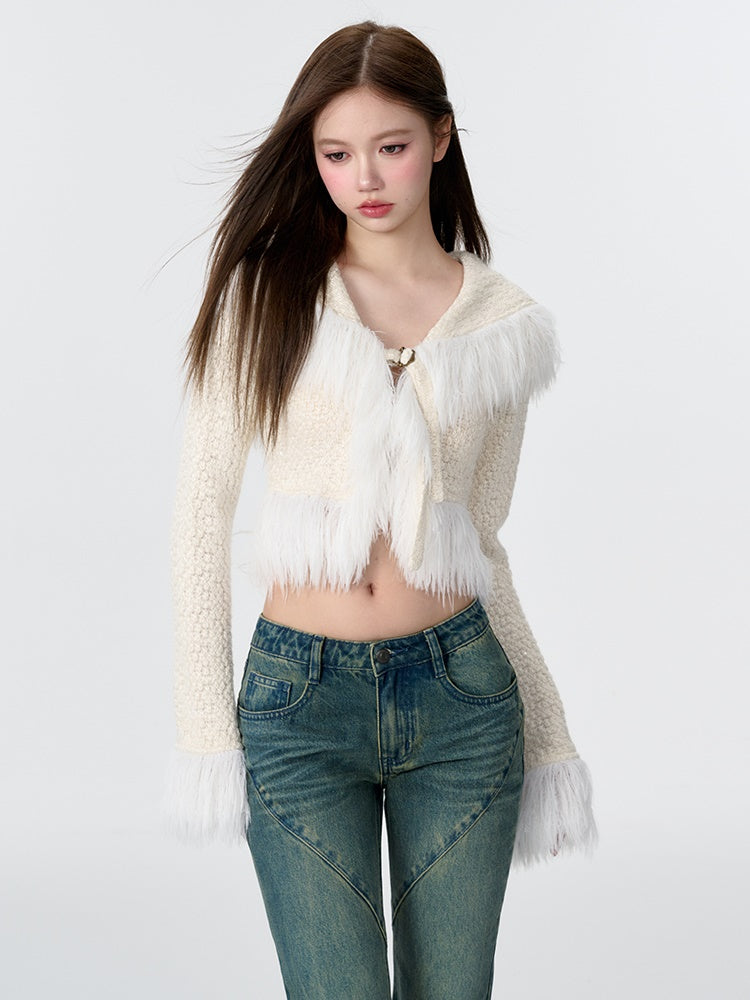 Fur Stitch Knitted Texture Short Cardigan