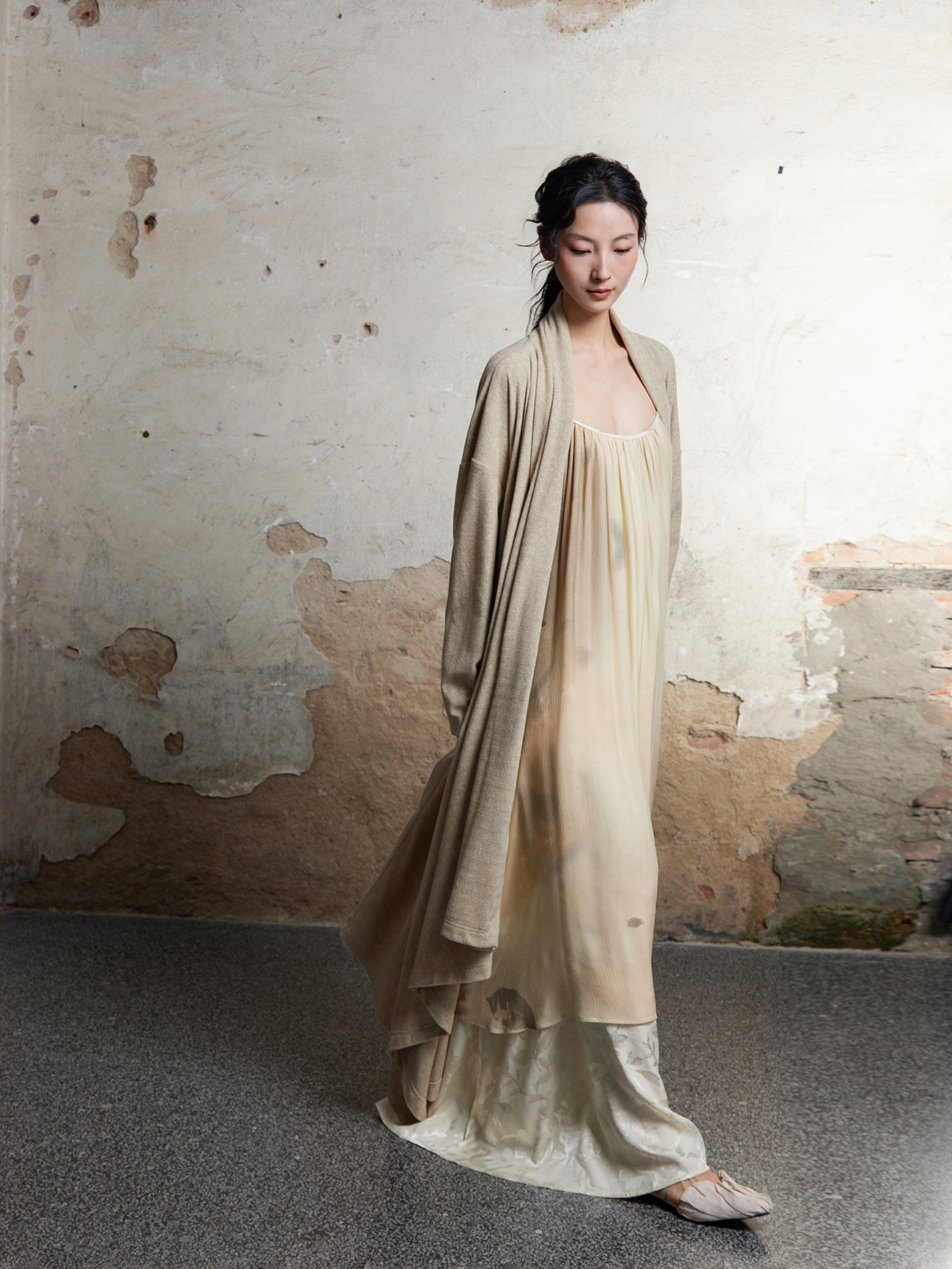 Strickkragen lange Kleid -Strickjacke