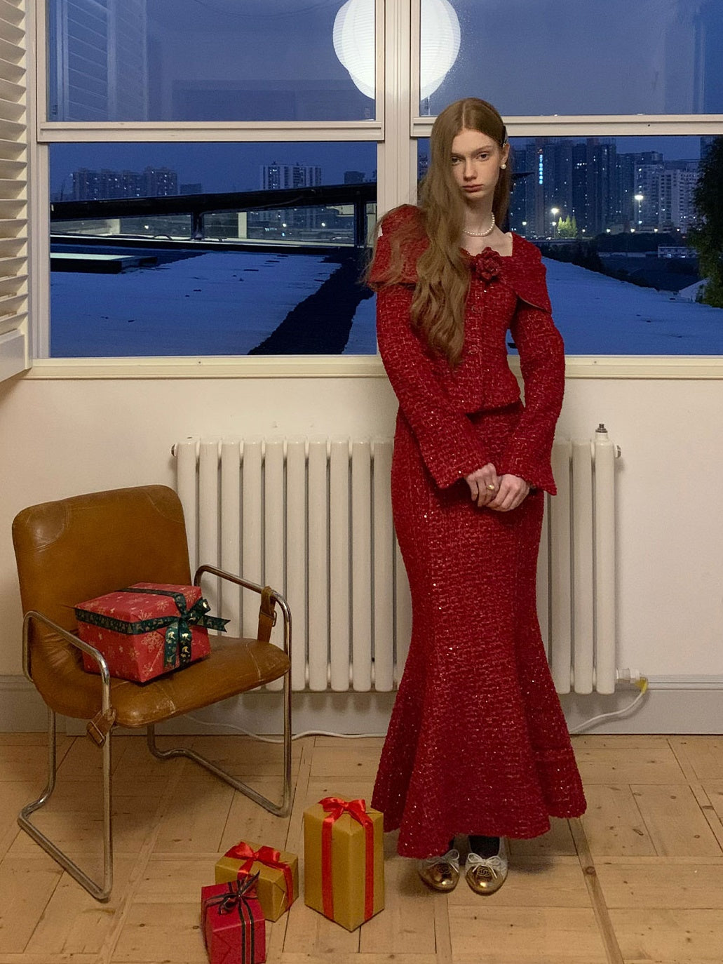 Woven Shag Retro Tweed Jacket & Short & Long Skirt