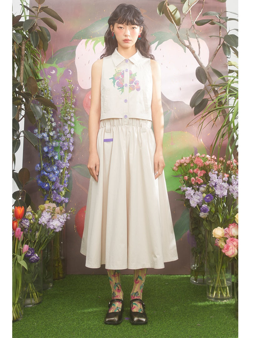 Gradient Grape Print Mid-length Sleeveless Shirt One-piece