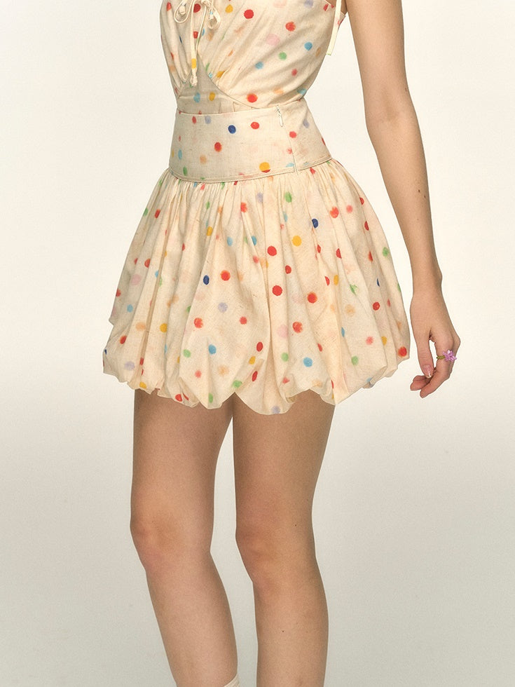 Colorful Polka Dot Print Camisole & Tutu Balloon Skirt