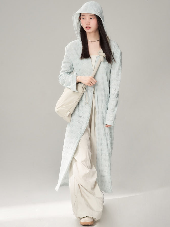 후드 주름이 더블 지퍼 니트 가디건