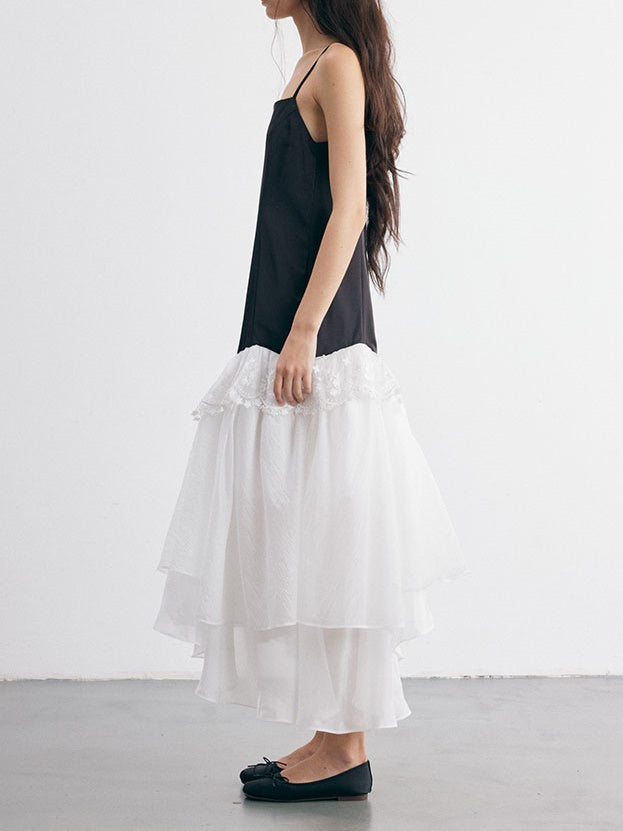 Curved Stitching Design Lace Trimmed Slip Dress