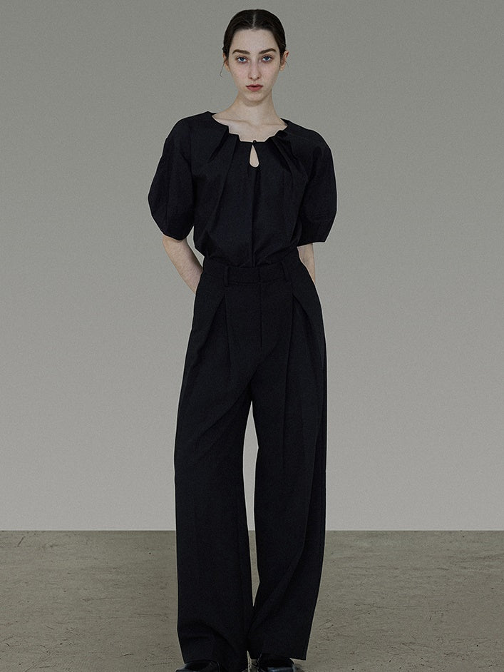 Drop Collar Niche Lantern Sleeve Shirt