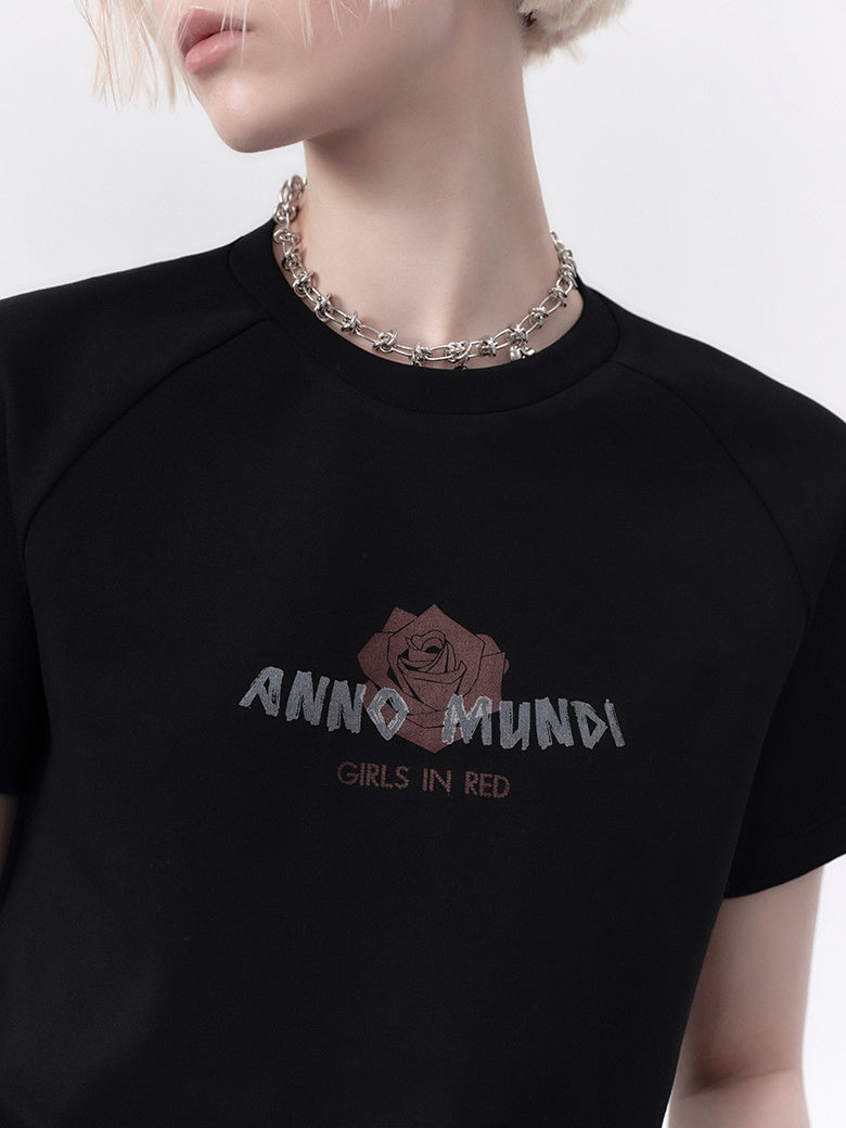 장미 인쇄 짧은 슬리드 티셔츠