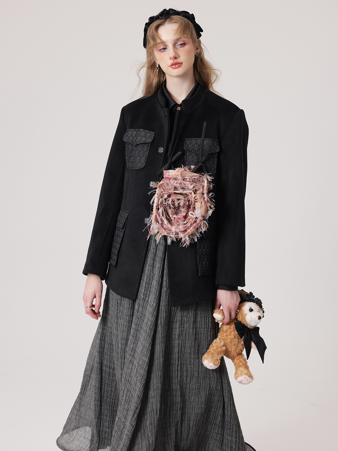 Rose Detachable Mid-mountain Collar Jacket