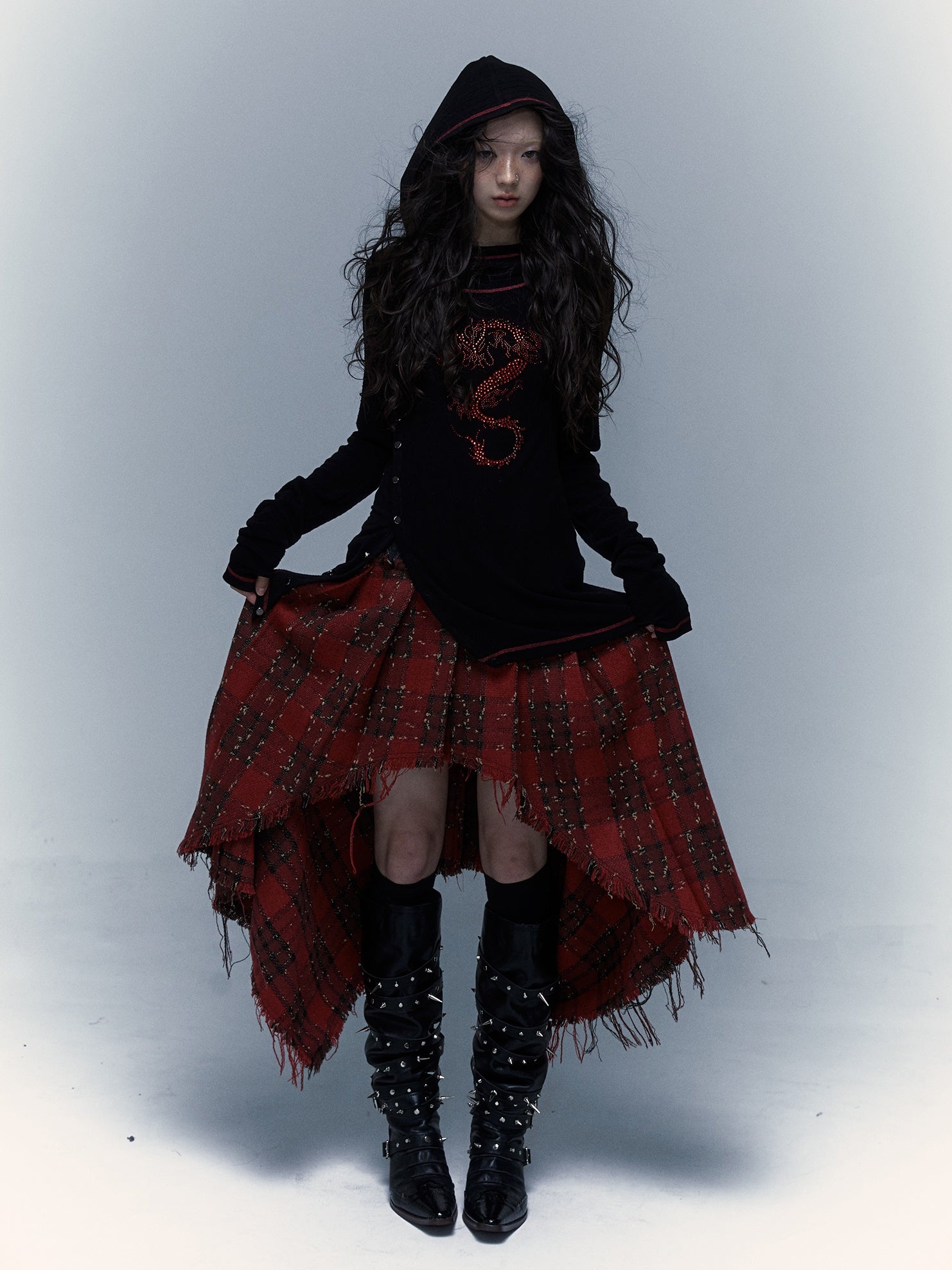Punk Plaid Stitching Irregular Skirt