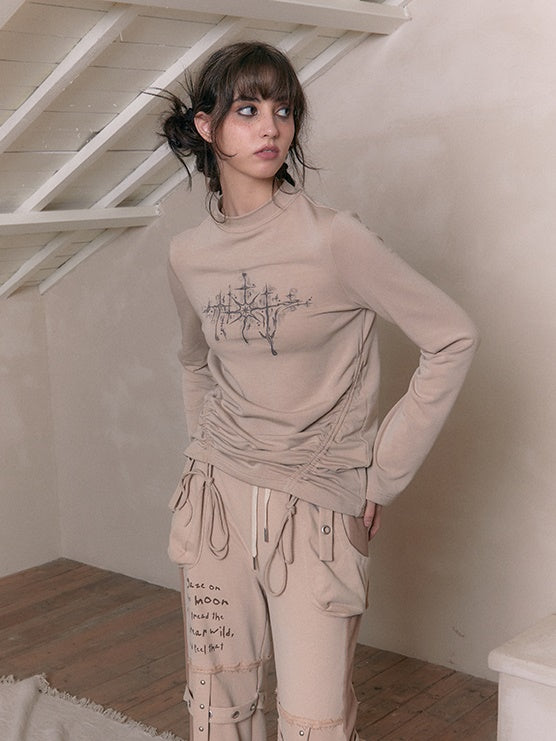 Flaschenhals Shirring Bodening T-Shirt