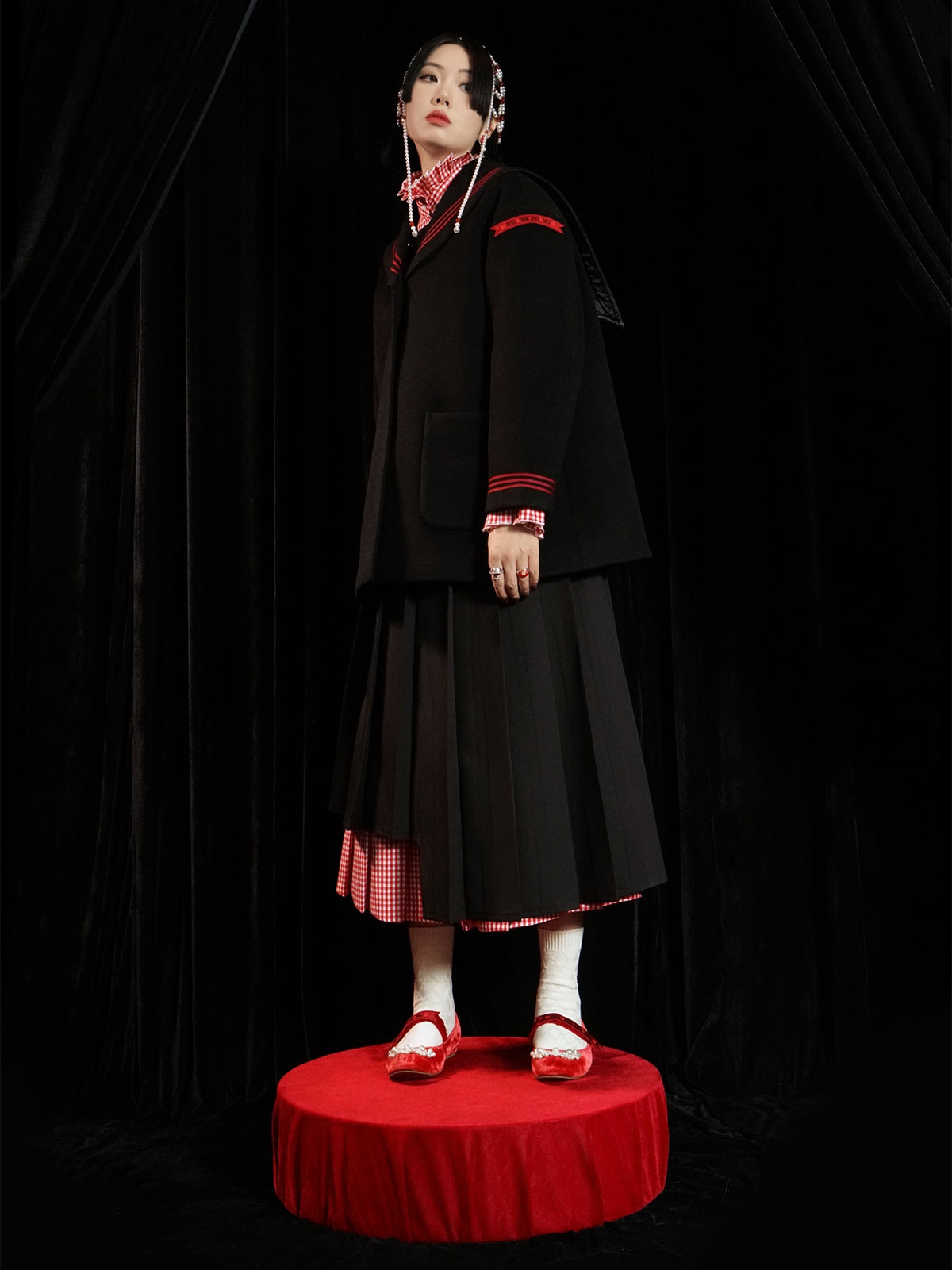 Double-layered Plaid Pleated Skirt