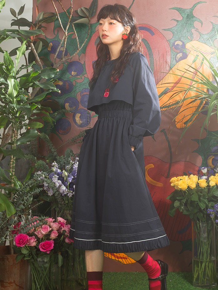 Lily Embroidery Layered Design Waist Shape One-piece