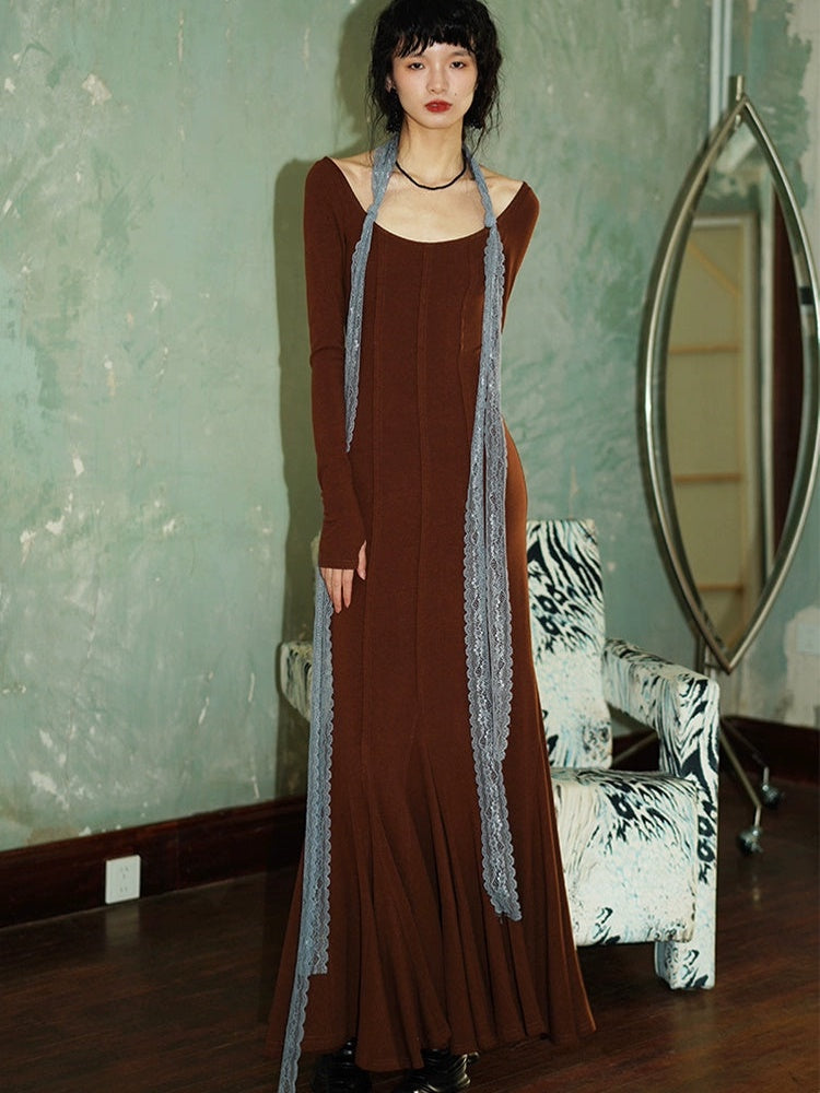 레이스를 훔친 슬림 장거리 박격 인어 드레스