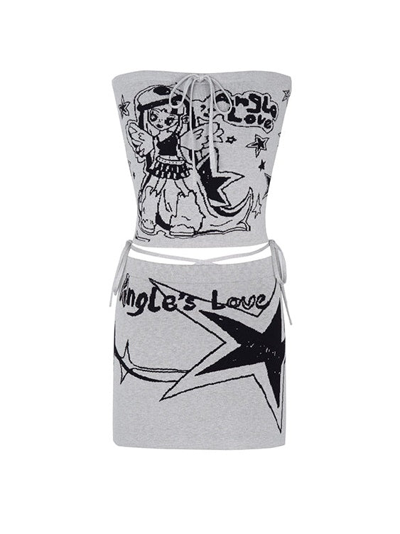 Printing Knitted Tube Top & Skirt Set-up