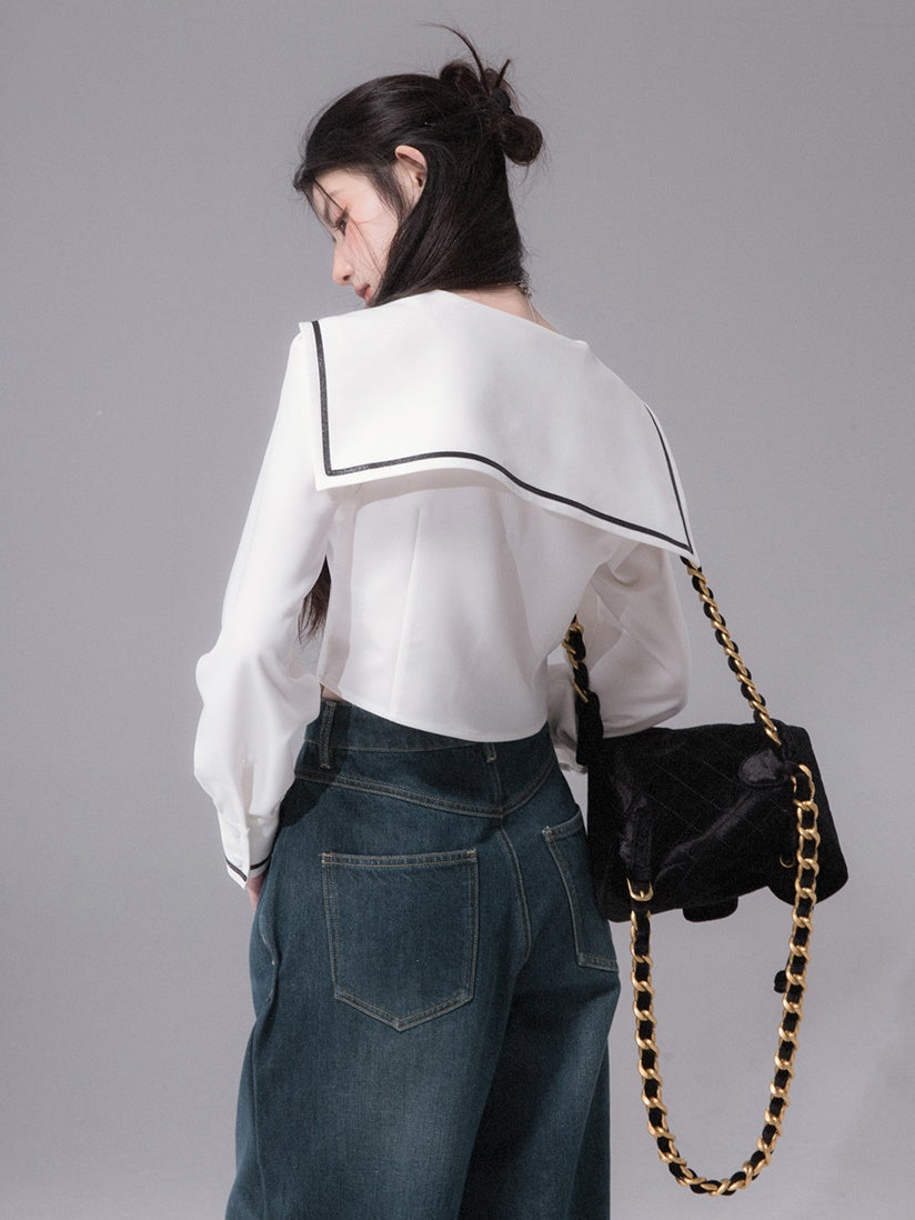 Wavy Split Line Retro Wide-leg Jeans