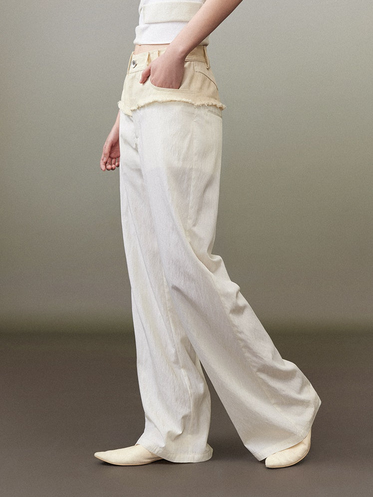Raw Edge Straight Casual Wide Leg Pants
