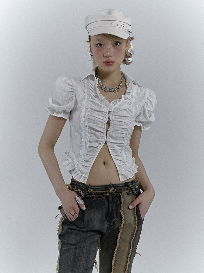 M manche à manches bouffantes en V