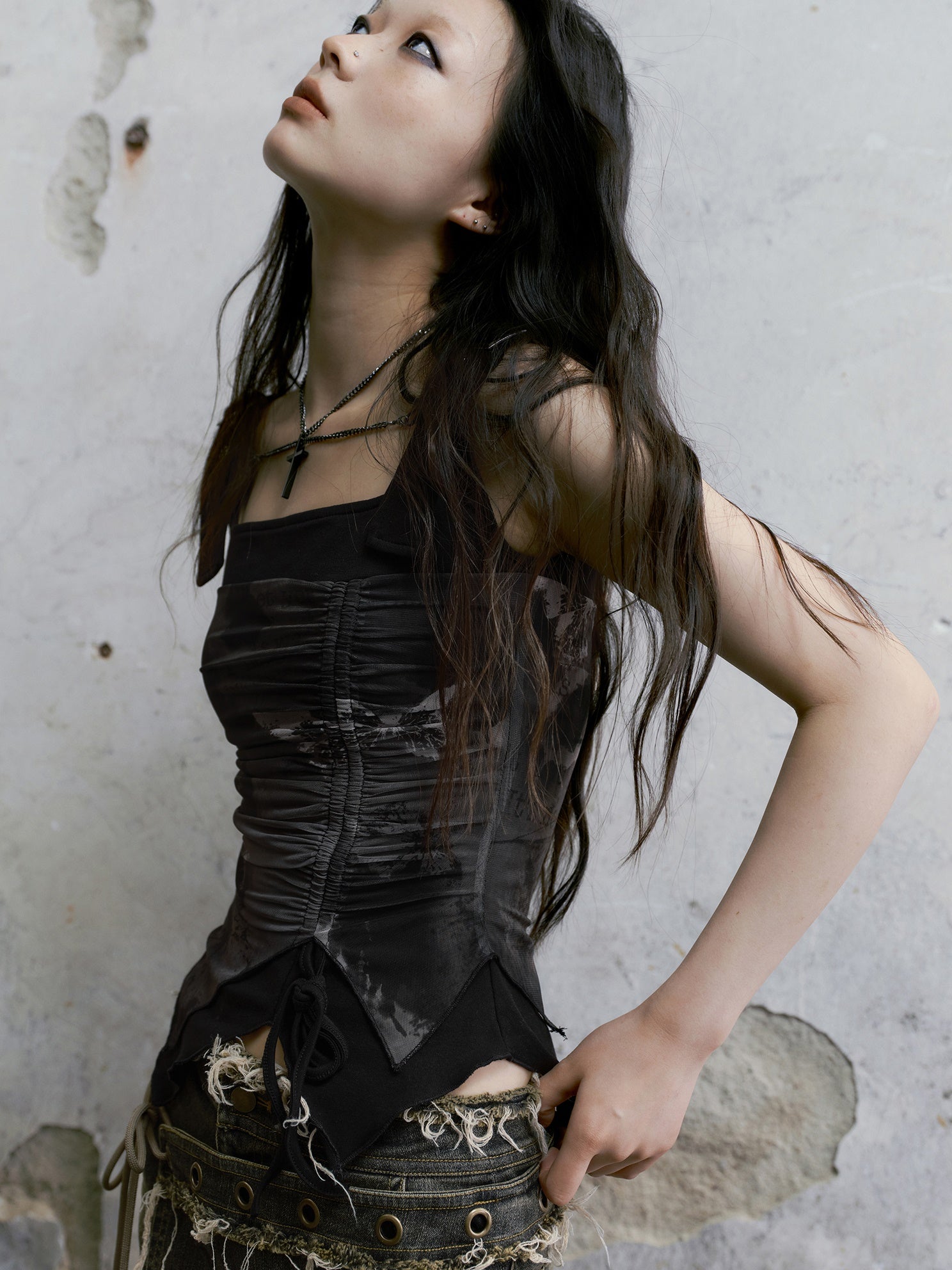 Punk Butterfly Mesh Suspenders Top