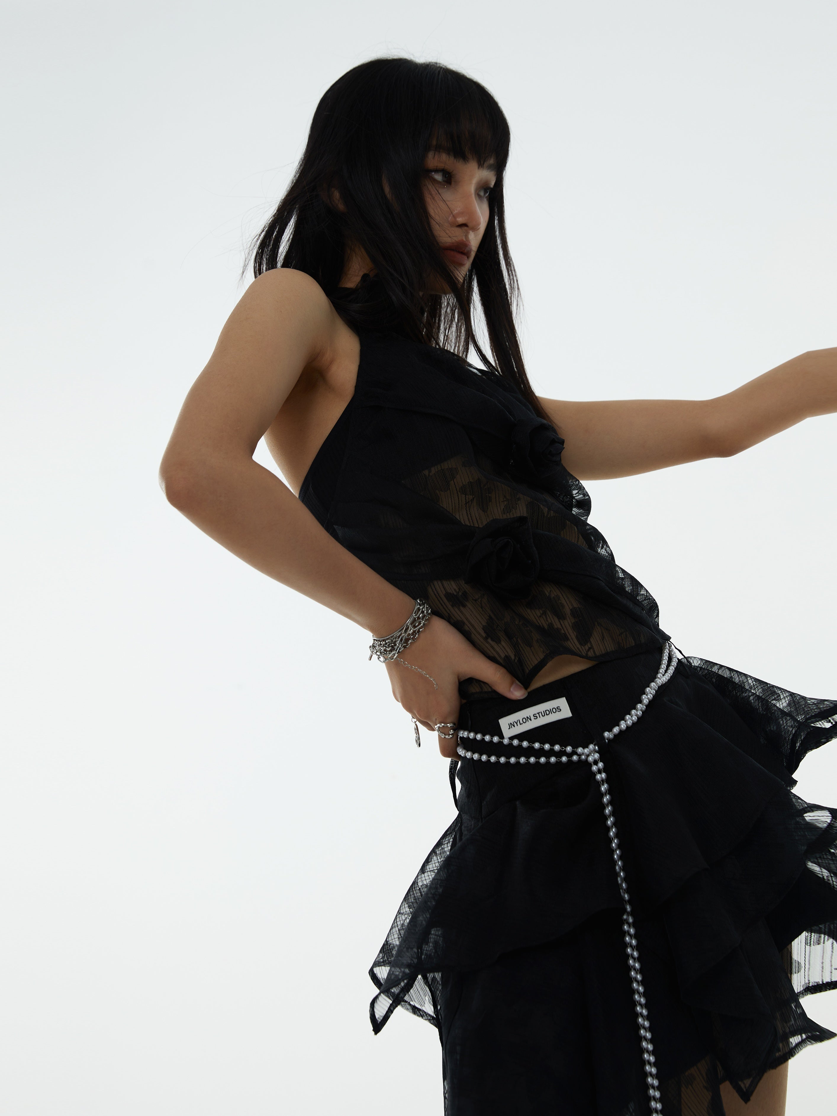 3 차원 로즈 자카드 푹신한 치마