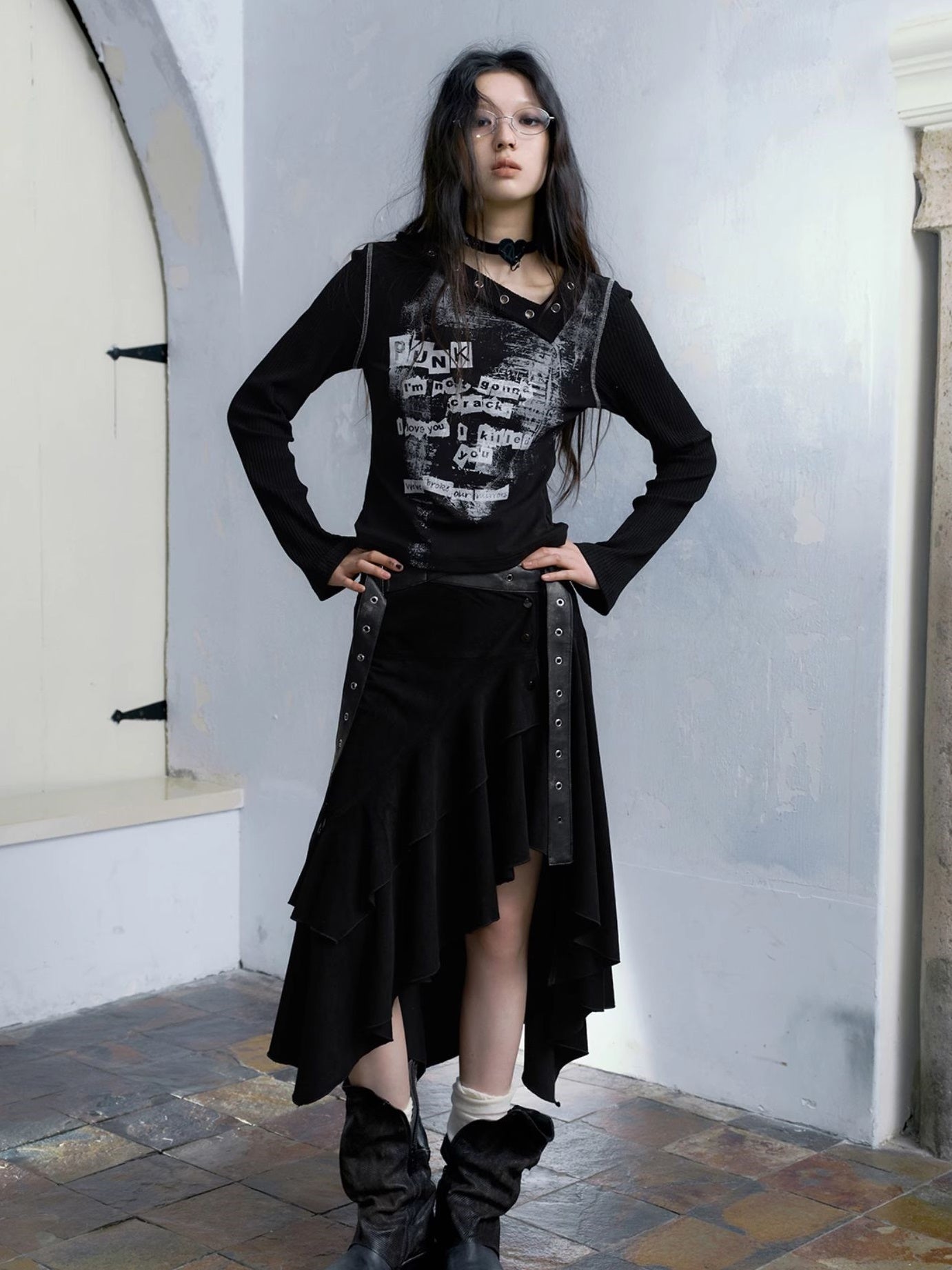 Diagonal Collar Patchwork Graffiti Cutsew